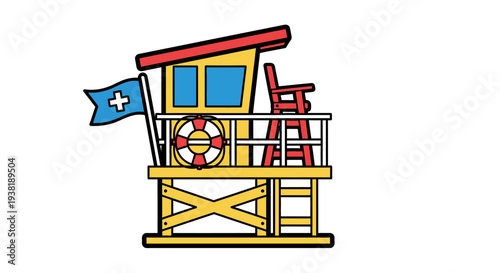 Lifeguard Tower Cartoon Illustration.