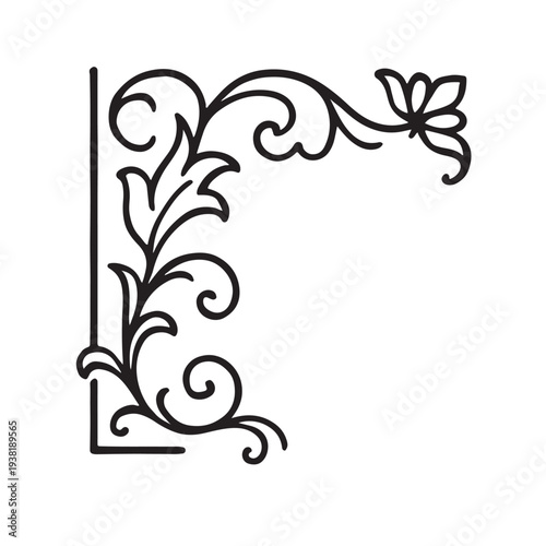 Floral Decorative Corner Ornament Vintage Border Frame Vector Illustration Design