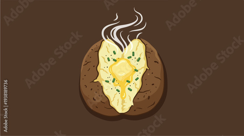 Delicious Baked Potato with Melted Butter and Herbs.