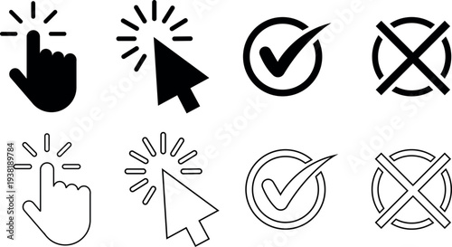 Collection of computer mouse click and validation icons