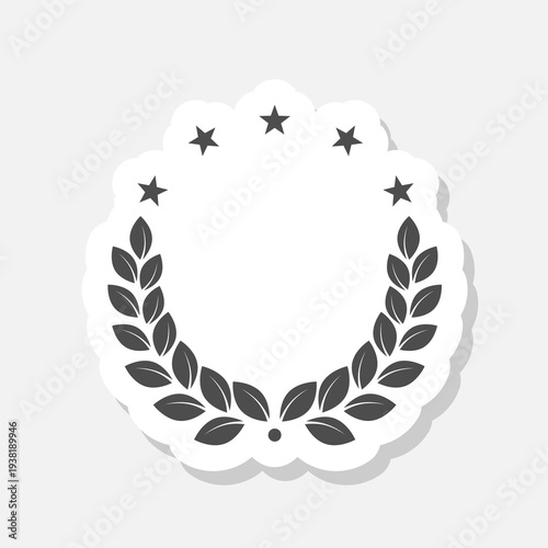 Laurel Wreath Five Stars icon sticker isolated on gray background