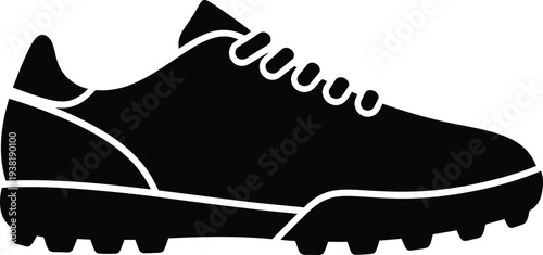 Football Turf Sneaker Black Solid Glyph Icon – Flat Vector Football Shoe Silhouette for Sports, Fashion & UI Design