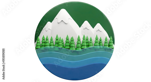Cartoon Mountain and Forest Landscape in a Circle