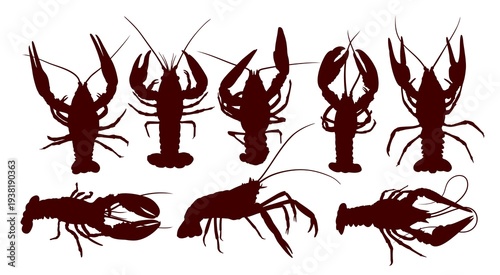 A set silhouettes of lobsters and crayfish.