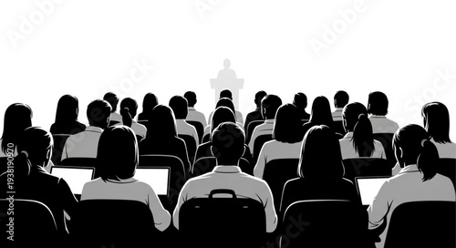 Silhouetted Audience Sitting in Chairs.