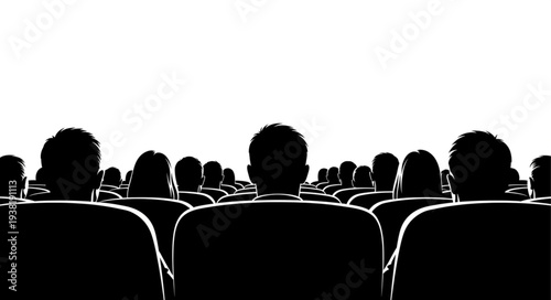 Silhouetted Audience Watching Movie Theater.
