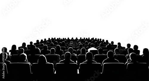 Silhouetted Audience Watching Movie Theater.