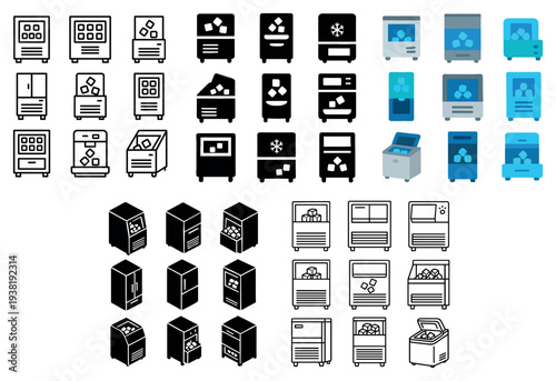 Vending icons with machine freezer cooler outline
