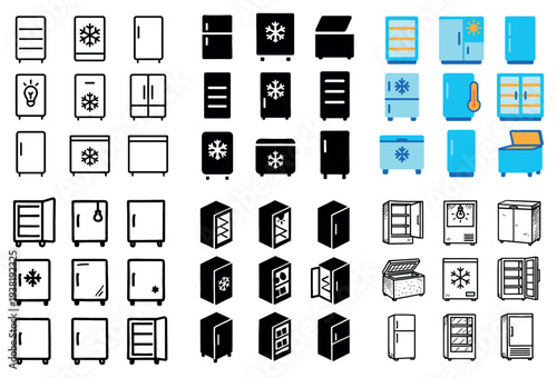Appliance icons with refrigerators and freezers flat
