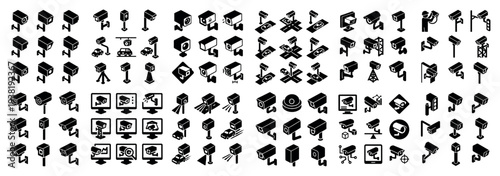Surveillance icons with camera monitor microphone minimal