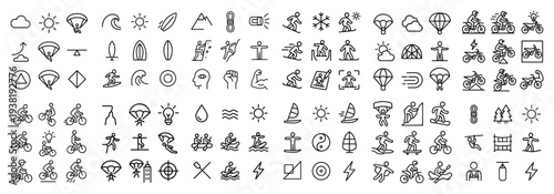Outdoor icons with bike parachute and paddle minimal