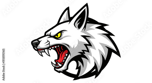 Aggressive Cartoon Wolf Head Illustration 1.