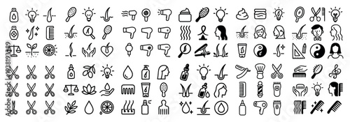 Beauty icons with scissors comb haircare outline