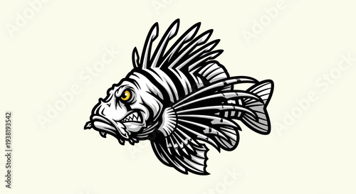Detailed Illustration of a Lionfish Head.