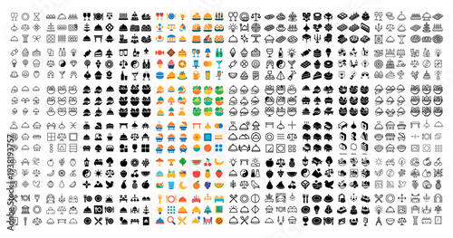 Generic icons with assorted objects and symbols colorful