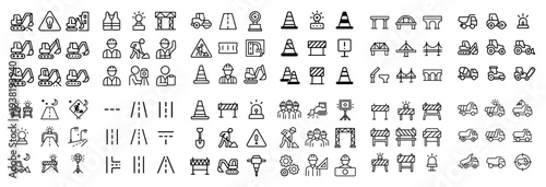 Traffic icons with cones barriers vehicles outline