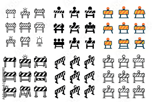 Construction icons with barricade barrier warning flat
