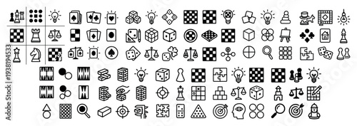 Gaming icons with dice pawn king outline