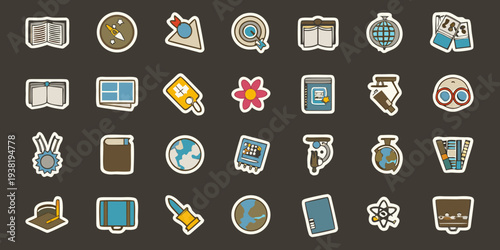 Collection of colorful outlined icons representing education and learning