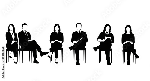Silhouetted Business People Sitting Chairs.