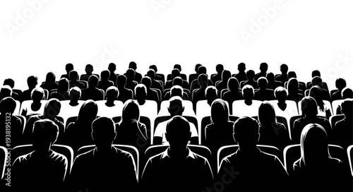 Silhouetted Audience Watching Presentation or Movie.