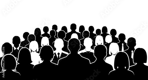 Silhouetted Business People in Crowd.