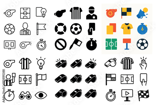 Sports icons with whistle ball jersey flat