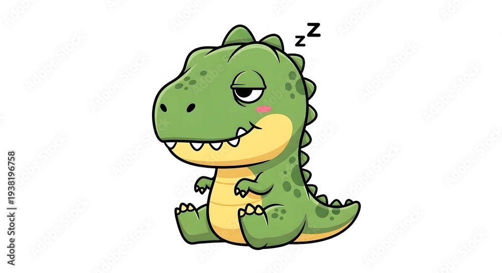 Fototapeta premium A cute cartoon illustration of a sleepy dinosaur resting peacefully with Zzz symbols floating above its head