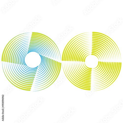 Circular swirled iconographies. Emerald dashes Vector. Sapphire rotations movements. Abstracted spiraling silhouettes.