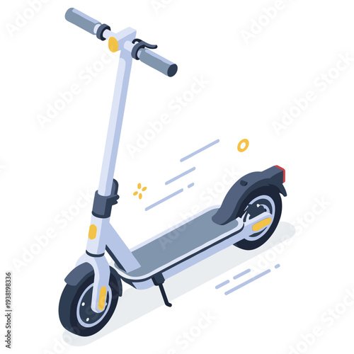 Modern electric scooter on white background with minimalist design. No editable stroke