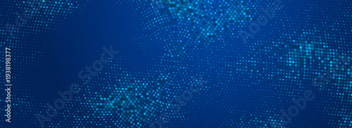 Glowing blue dotted texture. Abstract curved dot grid wallpaper. Circle halftone pattern background. Dark navy backdrop for technology, business, science, healthcare. vector