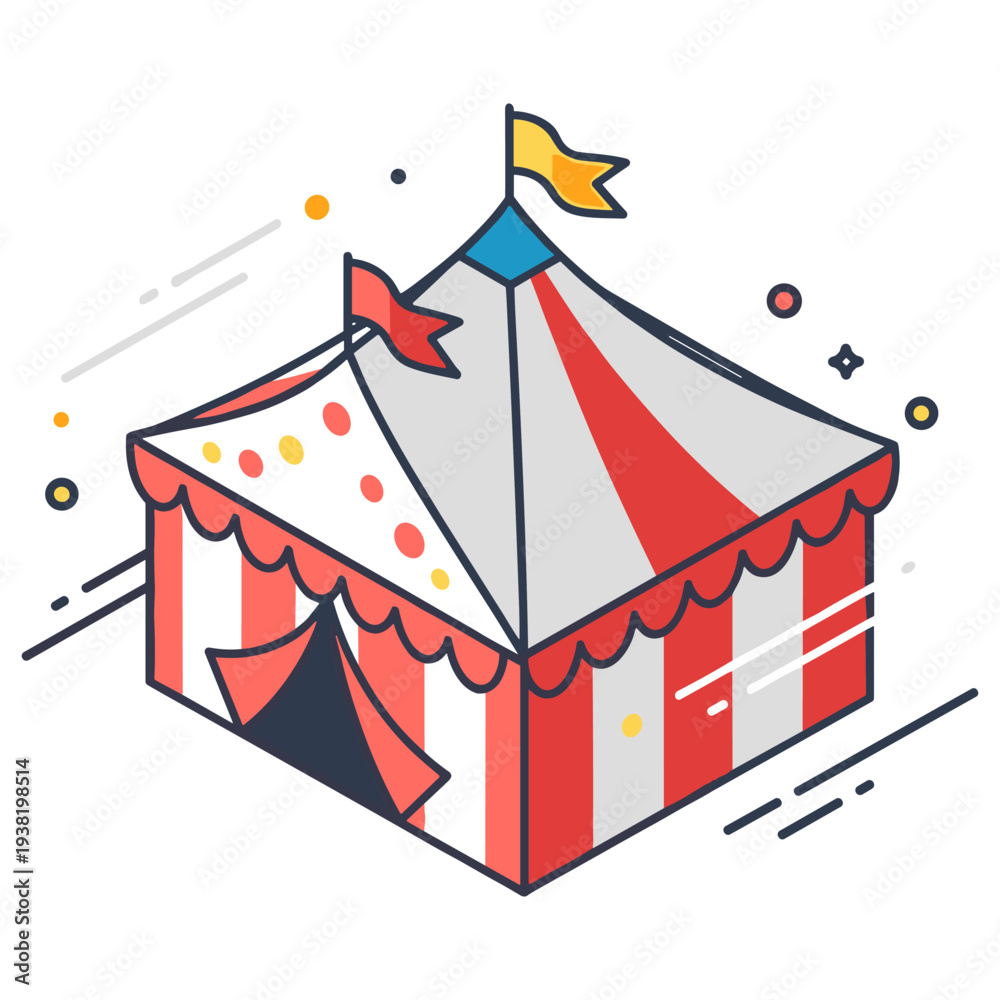Obraz premium Colorful circus tent with flags and stripes in whimsical style
