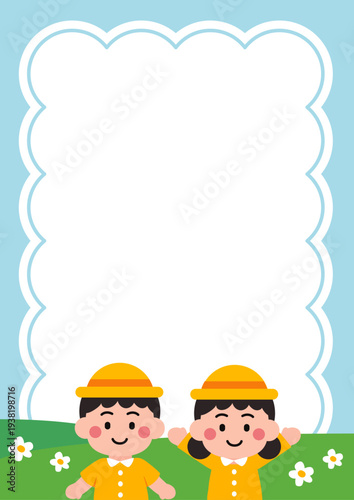 Cute Kindergarten Kids Frame Illustration