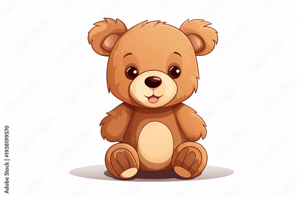 Fototapeta premium Cute smiling teddy bear cartoon illustration sitting with a friendly expression