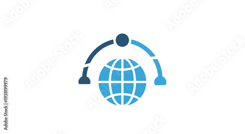 Global network symbol with connectivity arc representing worldwide communication and technology