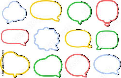 アメコミ風のカラフルな吹き出しベクター素材セット 太めの黒縁と鮮やかな配色がポップな装飾デザイン集 YouTubeのテロップやSNSのアイキャッチに最適な賑やかなメッセージボックス詰め合わせ