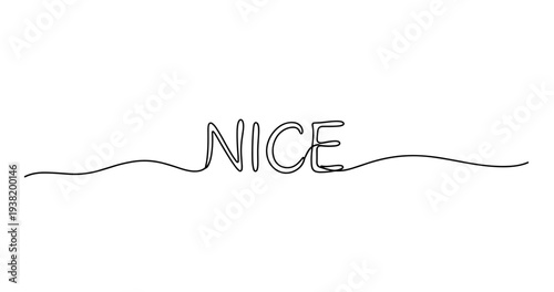 Minimalist one-line drawing of word 'nice' on white background. No editable strokes