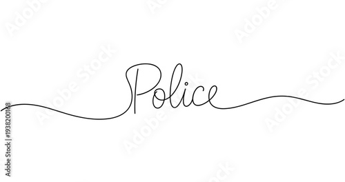 Minimalistic calligraphy of the word police in elegant script on white background. No editable strokes