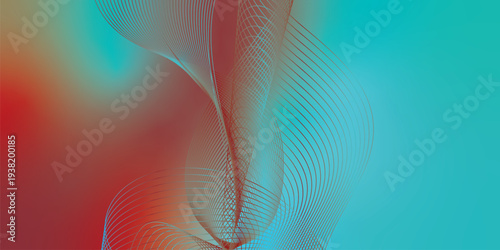 Curved luminous ribbons in azure and maroon sweeping across a deep shadowy backdrop with scattered micro sparkles, modern futuristic tech atmosphere, vector illustration