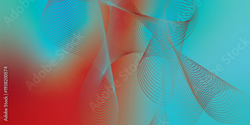 Curved luminous ribbons in azure and maroon sweeping across a deep shadowy backdrop with scattered micro sparkles, modern futuristic tech atmosphere, vector illustration