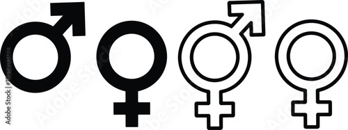 Male And Female Gender Symbols In Solid And Outline Styles On White Background vector illustration