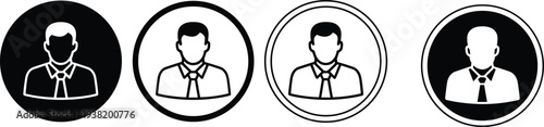 Four circular user profile icons with contrasting black and white male avatars Keywords: avatar, icon, user, profile, silhouette