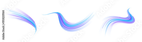 Bright blue neon streaks sweep across the scene. Curved glowing lines create the effect of speed and motion. Futuristic wave trails suggest digital flow and energy.