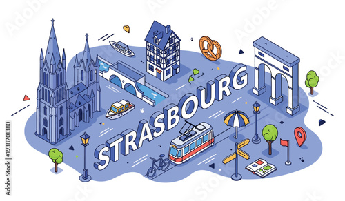 Strasbourg landmarks: cathedral, petite france, historic arch, tram, and canal scene
