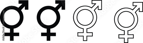 Male and Female Gender Symbols In Solid Fill and Outline Styles Keywords: gender, symbol, male, female, sex, identity, man
