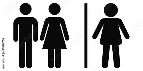 Male and Female Restroom Sign Icons on White Background Keywords: restroom, toilet, WC, sign, symbol, icon, male, female, man
