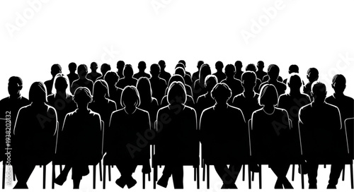 Silhouetted Crowd of People Standing.