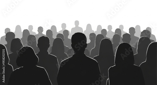 Silhouetted Crowd of People Standing.