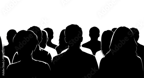 Silhouetted Crowd of People Standing.