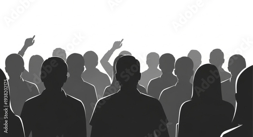 Silhouetted Crowd of People Standing.